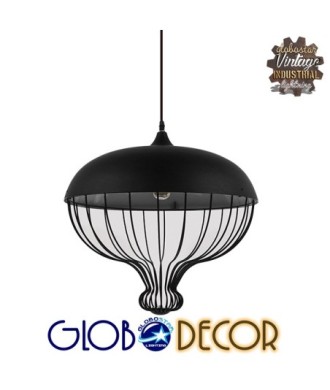 GLOBOSTAR® SOBRINO 01108 Vintage Κρεμαστό Φωτιστικό Οροφής με Ντουί 1 x E27 AC 220-240V IP20 - Μαύρο - Μ46 x Π46 x Υ50cm